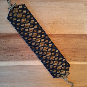 Elegáns peyote karkötő (fekete-bronz) - ékszer - karkötő - gyöngyös karkötő - Meska.hu