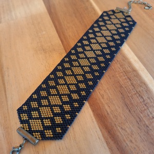 Elegáns peyote karkötő (fekete-bronz), Ékszer, Karkötő, Gyöngyös karkötő, Ékszerkészítés, Gyöngyfűzés, gyöngyhímzés, MESKA