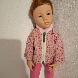 Babaruha 46-50 cm magas Götz babára , Játék & Sport, Baba & babaház, Babaruha, babakellék, , Rózsaszín alapon apró virágmintás, elöl cipzáras bélelt kordbársony kabát, nyakkörén rózsaszín műsz..., MESKA