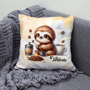 Névvel kérhető - Kávés lajhár és frissen pörkölt kávé mintás párna - otthon & életmód - lakástextil - párna & párnahuzat - díszpárna (belsővel együtt) - Meska.hu