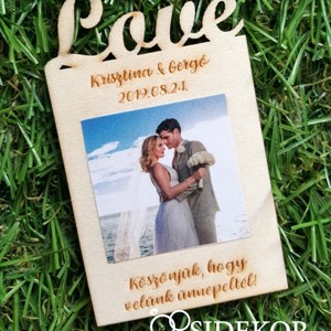 Fényképes fa hűtőmágnes, Love - esküvő - emlék & ajándék - köszönőajándék - Meska.hu