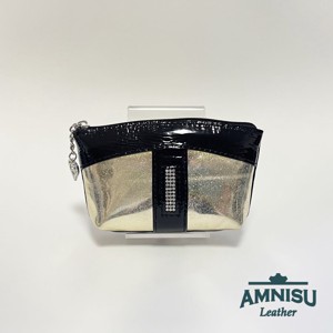 Fekete gyűrt lakk - hologramos arany egy cipzáras egyenes kristály köves kulcstartó E8007 - táska & tok - kulcstartó & táskadísz - kulcstartó - Meska.hu