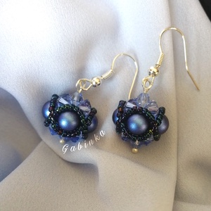 Sötétkék tündöklés, Ékszer, Fülbevaló, Lógó fülbevaló, Gyöngyfűzés, gyöngyhímzés, MESKA