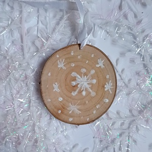 Bohém, téli állatos, fára festett rusztikus kép, dísz. Jegesmedve, jegesmaci, 2 oldalas - karácsony - karácsonyi lakásdekoráció - karácsonyfadíszek - Meska.hu