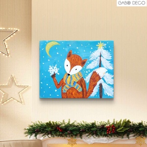 Bohém téli állatos fára festett rusztikus kép, fatábla. Róka, Nyuszi, Pingvin, Cica, Maci, Kutya - karácsony - karácsonyi lakásdekoráció - karácsonyfadíszek - Meska.hu