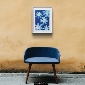 Cianotípiával készült kép, nyomat. Pillangóvirágok a kék csendben.   - művészet - festmény - akril - Meska.hu