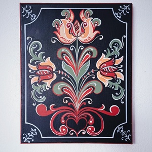 Hagyományos tulipános motívumos akril festmény, vászonkép, Művészet, Festmény, Akril, Festészet, MESKA