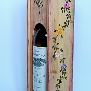 Virágfüzéres boros doboz, díszdoboz toló tetővel - Meska.hu