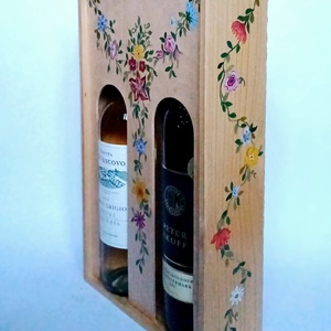 Virágfüzéres kettős boros doboz, díszdoboz toló tetővel - Meska.hu