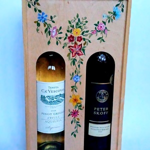 Virágfüzéres kettős boros doboz, díszdoboz toló tetővel - otthon & életmód - konyhafelszerelés, tálalás - italos kellékek - boros díszdoboz - Meska.hu