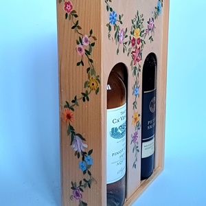 Virágfüzéres kettős boros doboz, díszdoboz toló tetővel - otthon & életmód - konyhafelszerelés, tálalás - italos kellékek - boros díszdoboz - Meska.hu