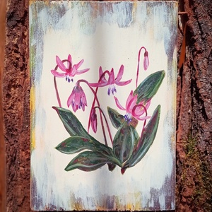 Bohém, botanikai, tavaszi, fára festett rusztikus kép, fatábla. Ibolya - ünnepi díszek, dekorációk - húsvéti díszek és dekorációk - húsvéti virágos díszek - Meska.hu