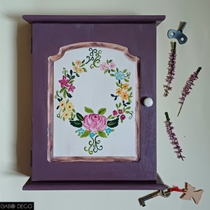  Festett színes, virágos, romantikus fa kulcstartó szekrény  - otthon & életmód - dekoráció - fali és függő dekoráció - fali kulcstartó - Meska.hu