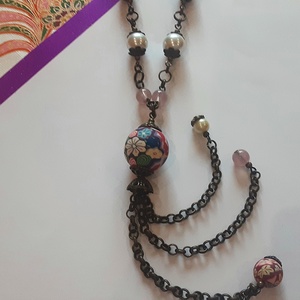 Boho virágos gyöngyös lánc - ékszer - nyaklánc - hosszú nyaklánc - Meska.hu