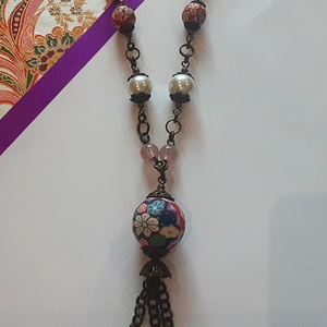 Boho virágos gyöngyös lánc - ékszer - nyaklánc - hosszú nyaklánc - Meska.hu