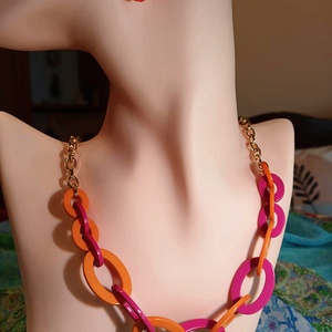 Pink and Orange Party  színes láncszem nyaklánc - ékszer - nyaklánc - medál nélküli nyaklánc - Meska.hu