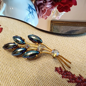 Farfalla vintage kék strasszos levél bross , Ékszer, Kitűző és Bross, Ékszerkészítés, MESKA
