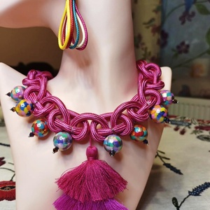 FRÉZIA  zsinóros gyöngyös nyakék - ékszer - nyaklánc - medálos nyaklánc - Meska.hu