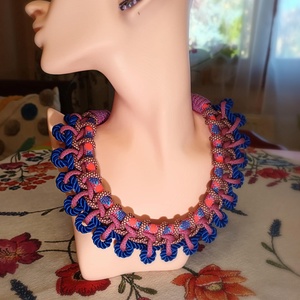 Tűzvirág  népies stílusú zsinóros nyakék - ékszer - nyaklánc - medál nélküli nyaklánc - Meska.hu