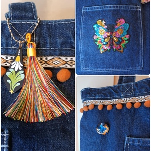 Bohém farmer bevásárló táska ajándék dísszel és kitűzővel - táska & tok - bevásárlás & shopper táska - shopper, textiltáska, szatyor - Meska.hu