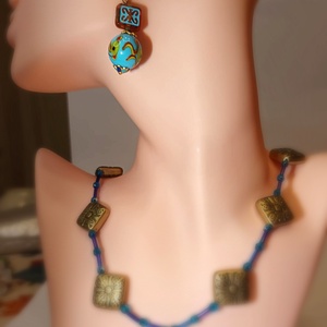 Türkiz Varázs � mintás lámpagyöngy fülbevaló - ékszer - fülbevaló - lógós kerek fülbevaló - Meska.hu