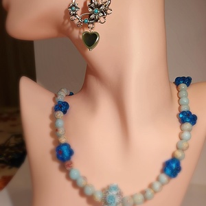 Vadvirágos Fonat fülbevaló szív gyönggyel - ékszer - fülbevaló - lógó fülbevaló - Meska.hu