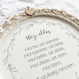 Házi áldás horgolt képkeret-fa szívvel-natúr-27 cm - otthon & életmód - vallás - házi áldás - Meska.hu