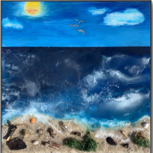Message in a Bottle 40cm X 40cm akril, epoxy texturált kép, Művészet, Festmény, Festmény vegyes technika, Festészet, Festett tárgyak, MESKA