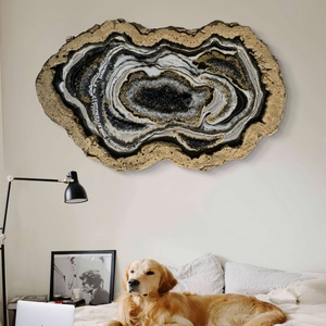 Black and White 107cm x 65cm Epoxy gyanta egyedi geoda kép lávakővel. - művészet - festmény - festmény vegyes technika - Meska.hu