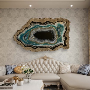 Smaragd-green geode 103cm x 62cm epoxy gyanta egyedi geoda falikép, Művészet, Festmény, Festmény vegyes technika, Festészet, Festett tárgyak, MESKA