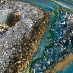 Smaragd-green geode 103cm x 62cm epoxy gyanta egyedi geoda falikép - művészet - festmény - festmény vegyes technika - Meska.hu