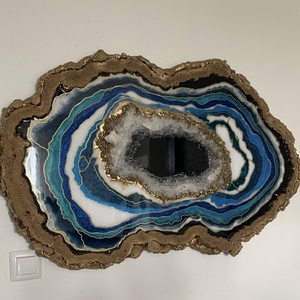 Blue and White  109cm x 67cm Epoxy gyanta egyedi geoda kép hegyikristállyal. - művészet - festmény - festmény vegyes technika - Meska.hu
