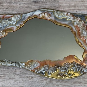 Bronze mirror egyedi tükör, epoxy gyanta dekorral. - otthon & életmód - dekoráció - tükör - Meska.hu
