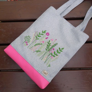 GabO hímzett táska szürke alapon pink-zöld mezei virágos - Meska.hu