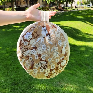 Meditációs, jóga ülőpárna tönköly pelyvával töltve, beige, barna, virágos - Meska.hu