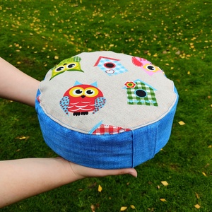 Mini meditációs, jóga ülőpárna tönköly pelyvával töltve, baglyos, Játék & Sport, Sport és kikapcsolódás, Jóga, pilates, torna, Jógapárna, Varrás, MESKA