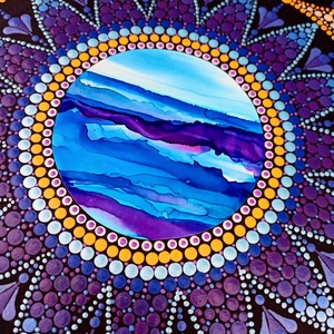 Pontozott mandala Sunrise and sea - tengerparti naplemente - művészet - festmény - festmény vegyes technika - Meska.hu