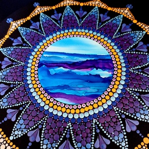 Pontozott mandala Sunrise and sea - tengerparti naplemente - művészet - festmény - festmény vegyes technika - Meska.hu