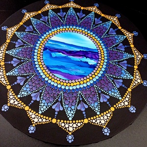 Pontozott mandala Sunrise and sea - tengerparti naplemente - művészet - festmény - festmény vegyes technika - Meska.hu