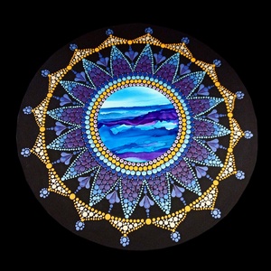 Pontozott mandala Sunrise and sea - tengerparti naplemente, Művészet, Festmény, Festmény vegyes technika, Festészet, MESKA