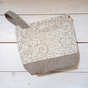 Project bag - Beige, virágos  - táska & tok - bevásárlás & shopper táska - shopper, textiltáska, szatyor - Meska.hu