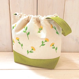 Project bag - Kis virágos, hímzett, beige - sárga - zöld , Táska & Tok, Bevásárlás & Shopper táska, Shopper, textiltáska, szatyor, Varrás, MESKA