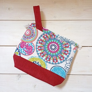 Project bag - Piros, színes mandalás - táska & tok - bevásárlás & shopper táska - shopper, textiltáska, szatyor - Meska.hu