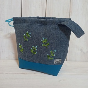 Project bag - Nefelejcs, hímzett, farmerkék - táska & tok - bevásárlás & shopper táska - shopper, textiltáska, szatyor - Meska.hu