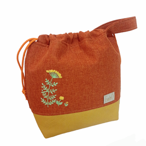 Project bag - Hímzett virágos, narancs - mustár, Táska & Tok, Bevásárlás & Shopper táska, Shopper, textiltáska, szatyor, Varrás, MESKA