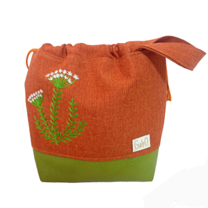 Project bag - Hímzett virágos, narancs - zöld -fehér, Táska & Tok, Bevásárlás & Shopper táska, Shopper, textiltáska, szatyor, Varrás, MESKA
