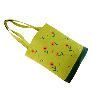 GabO hímzett táska szett Körömvirág, kivizöld (oldaltáska+project bag) - táska & tok - bevásárlás & shopper táska - shopper, textiltáska, szatyor - Meska.hu