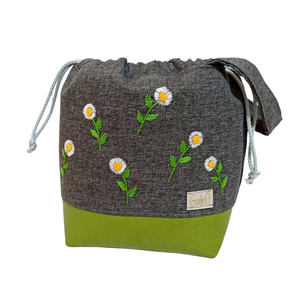 Project bag - Hímzett százszorszép, szürke, Táska & Tok, Bevásárlás & Shopper táska, Shopper, textiltáska, szatyor, Varrás, MESKA