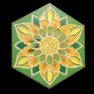 Mandala kép Zöld-sárga-arany, tükörmozaikkal, Otthon & Lakás, Dekoráció, Spiritualitás, Mandala, Festett tárgyak, Festészet, MESKA