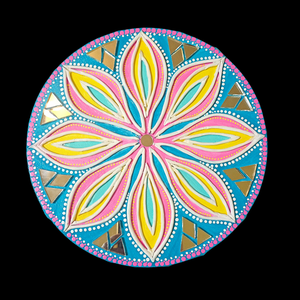 Mandala kép Virág, türkiz-pink-sárga, tükörmozaikkal - otthon & lakás - dekoráció - spiritualitás - mandala - Meska.hu